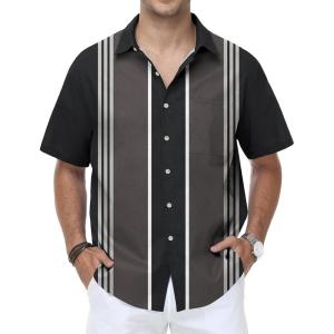 image:imageKYKU Mens Hawaiian Shirt Short Sleeve Tropical Button Down Casual Summer Beach Vacation ShirtsBlack Bowling Shirts for Men