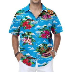 image:imageKYKU Mens Hawaiian Shirt Short Sleeve Tropical Button Down Casual Summer Beach Vacation ShirtsBlue Hawaiian Shirt for Men