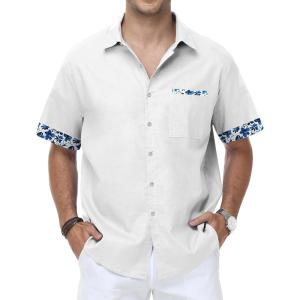 image:imageKYKU Mens Hawaiian Shirt Short Sleeve Tropical Button Down Casual Summer Beach Vacation ShirtsContrast White Beach Shirts for Men