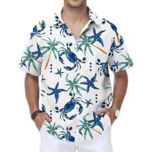 image:imageKYKU Mens Hawaiian Shirt Short Sleeve Tropical Button Down Casual Summer Beach Vacation ShirtsCrab White Hawaiian Shirt for Men