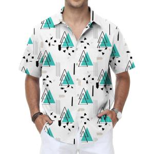image:imageKYKU Mens Hawaiian Shirt Short Sleeve Tropical Button Down Casual Summer Beach Vacation ShirtsGeometric White Hawaiian Shirt for Men