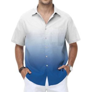 image:imageKYKU Mens Hawaiian Shirt Short Sleeve Tropical Button Down Casual Summer Beach Vacation ShirtsGradient Blue White Beach Shirts for Men