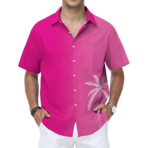 image:imageKYKU Mens Hawaiian Shirt Short Sleeve Tropical Button Down Casual Summer Beach Vacation ShirtsGradient Hot Pink Hawaiian Shirt for Men
