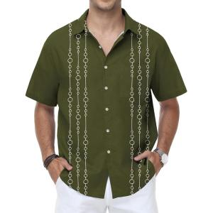 image:imageKYKU Mens Hawaiian Shirt Short Sleeve Tropical Button Down Casual Summer Beach Vacation ShirtsGuayabera Army Green Beach Shirts for Men