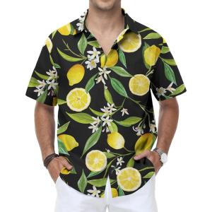 image:imageKYKU Mens Hawaiian Shirt Short Sleeve Tropical Button Down Casual Summer Beach Vacation ShirtsLemon Black Hawaiian Shirt for Men