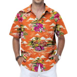 image:imageKYKU Mens Hawaiian Shirt Short Sleeve Tropical Button Down Casual Summer Beach Vacation ShirtsOrange Hawaiian Shirt for Men