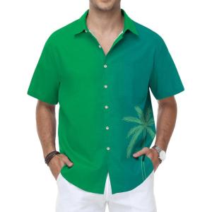 image:imageKYKU Mens Hawaiian Shirt Short Sleeve Tropical Button Down Casual Summer Beach Vacation ShirtsPalm Tree Gradient Green Hawaiian Shirt for Men