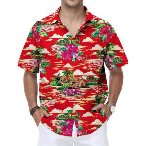 image:imageKYKU Mens Hawaiian Shirt Short Sleeve Tropical Button Down Casual Summer Beach Vacation ShirtsPalm Tree Red Hawaiian Shirt for Men