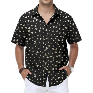 image:imageKYKU Mens Hawaiian Shirt Short Sleeve Tropical Button Down Casual Summer Beach Vacation ShirtsTriangle Black Hawaiian Shirt for Men