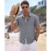 image:imageKYKU Mens Button Down Shirts Short Sleeve Casual Summer Beach Vacation Wedding Shirt Inner Contrast with PocketDark Blue