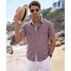 image:imageKYKU Mens Button Down Shirts Short Sleeve Casual Summer Beach Vacation Wedding Shirt Inner Contrast with PocketRed
