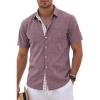 image:imageKYKU Mens Button Down Shirts Short Sleeve Casual Summer Beach Vacation Wedding Shirt Inner Contrast with PocketRed