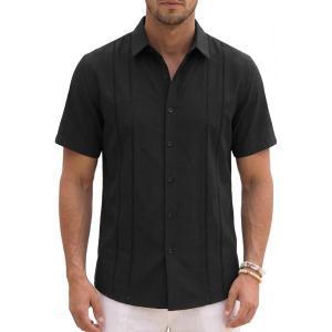 image:imageKYKU Mens Cuban Guayabera Shirt Short Sleeve Button Down Casual Summer Beach Vacation ShirtsBlack