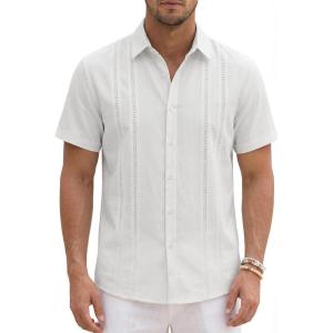 image:imageKYKU Mens Cuban Guayabera Shirt Short Sleeve Button Down Casual Summer Beach Vacation ShirtsWhite