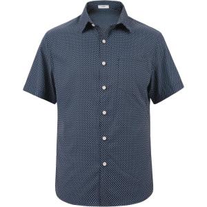 image:imageKYKU Mens Short Sleeve Casual Button Down Shirts Summer Business Dress Shirts DoubleSided Print with PocketNavy Blue Geometric