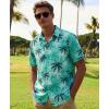 image:imageKYKU Mens Hawaiian Shirts Short Sleeve Button Down Summer Vacation Beach Shirts Pleated Back with PocketAqua Blue Palm Leaf