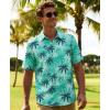 image:imageKYKU Mens Hawaiian Shirts Short Sleeve Button Down Summer Vacation Beach Shirts Pleated Back with PocketAqua Blue Palm Leaf