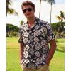 image:imageKYKU Mens Hawaiian Shirts Short Sleeve Button Down Summer Vacation Beach Shirts Pleated Back with PocketBlack Beige Hibiscus