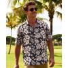 image:imageKYKU Mens Hawaiian Shirts Short Sleeve Button Down Summer Vacation Beach Shirts Pleated Back with PocketBlack Beige Hibiscus