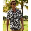 image:imageKYKU Mens Hawaiian Shirts Short Sleeve Button Down Summer Vacation Beach Shirts Pleated Back with PocketBlack White Hibiscus