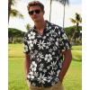 image:imageKYKU Mens Hawaiian Shirts Short Sleeve Button Down Summer Vacation Beach Shirts Pleated Back with PocketBlack White Hibiscus