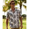 image:imageKYKU Mens Hawaiian Shirts Short Sleeve Button Down Summer Vacation Beach Shirts Pleated Back with PocketBlack White Palm Leaf