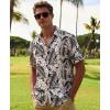 image:imageKYKU Mens Hawaiian Shirts Short Sleeve Button Down Summer Vacation Beach Shirts Pleated Back with PocketBlack White Palm Leaf