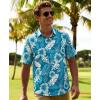 image:imageKYKU Mens Hawaiian Shirts Short Sleeve Button Down Summer Vacation Beach Shirts Pleated Back with PocketBlue Floral