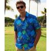 image:imageKYKU Mens Hawaiian Shirts Short Sleeve Button Down Summer Vacation Beach Shirts Pleated Back with PocketBlue Green Tropical Leaf