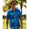 image:imageKYKU Mens Hawaiian Shirts Short Sleeve Button Down Summer Vacation Beach Shirts Pleated Back with PocketBlue Green Tropical Leaf