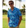 image:imageKYKU Mens Hawaiian Shirts Short Sleeve Button Down Summer Vacation Beach Shirts Pleated Back with PocketBlue Hibiscus