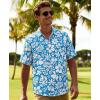 image:imageKYKU Mens Hawaiian Shirts Short Sleeve Button Down Summer Vacation Beach Shirts Pleated Back with PocketBlue White