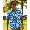 image:imageKYKU Mens Hawaiian Shirts Short Sleeve Button Down Summer Vacation Beach Shirts Pleated Back with PocketBlue White Floral