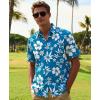 image:imageKYKU Mens Hawaiian Shirts Short Sleeve Button Down Summer Vacation Beach Shirts Pleated Back with PocketBlue White Flower