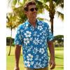 image:imageKYKU Mens Hawaiian Shirts Short Sleeve Button Down Summer Vacation Beach Shirts Pleated Back with PocketBlue White Flower