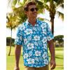image:imageKYKU Mens Hawaiian Shirts Short Sleeve Button Down Summer Vacation Beach Shirts Pleated Back with PocketBlue White Hibiscus