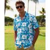 image:imageKYKU Mens Hawaiian Shirts Short Sleeve Button Down Summer Vacation Beach Shirts Pleated Back with PocketBlue White Hibiscus