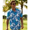 image:imageKYKU Mens Hawaiian Shirts Short Sleeve Button Down Summer Vacation Beach Shirts Pleated Back with PocketBlue White Tropical Leaf