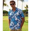 image:imageKYKU Mens Hawaiian Shirts Short Sleeve Button Down Summer Vacation Beach Shirts Pleated Back with PocketBlue White Tropical Leaf