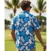 image:imageKYKU Mens Hawaiian Shirts Short Sleeve Button Down Summer Vacation Beach Shirts Pleated Back with PocketBlue White Tropical Leaf