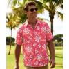 image:imageKYKU Mens Hawaiian Shirts Short Sleeve Button Down Summer Vacation Beach Shirts Pleated Back with PocketBrick Red White Hibiscus