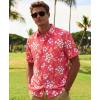 image:imageKYKU Mens Hawaiian Shirts Short Sleeve Button Down Summer Vacation Beach Shirts Pleated Back with PocketBrick Red White Hibiscus