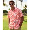 image:imageKYKU Mens Hawaiian Shirts Short Sleeve Button Down Summer Vacation Beach Shirts Pleated Back with PocketCoral White Hibiscus