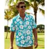 image:imageKYKU Mens Hawaiian Shirts Short Sleeve Button Down Summer Vacation Beach Shirts Pleated Back with PocketCyan Blue White Hibiscus