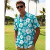 image:imageKYKU Mens Hawaiian Shirts Short Sleeve Button Down Summer Vacation Beach Shirts Pleated Back with PocketCyan Blue White Hibiscus