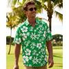 image:imageKYKU Mens Hawaiian Shirts Short Sleeve Button Down Summer Vacation Beach Shirts Pleated Back with PocketGreen White Hibiscus