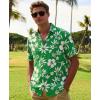 image:imageKYKU Mens Hawaiian Shirts Short Sleeve Button Down Summer Vacation Beach Shirts Pleated Back with PocketGreen White Hibiscus