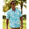image:imageKYKU Mens Hawaiian Shirts Short Sleeve Button Down Summer Vacation Beach Shirts Pleated Back with PocketLight Blue White Floral