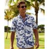 image:imageKYKU Mens Hawaiian Shirts Short Sleeve Button Down Summer Vacation Beach Shirts Pleated Back with PocketNavy Blue Floral