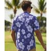 image:imageKYKU Mens Hawaiian Shirts Short Sleeve Button Down Summer Vacation Beach Shirts Pleated Back with PocketNavy Blue Hibiscus
